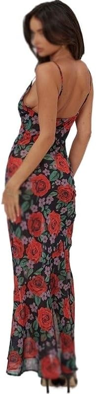 JSEIAJB Fashion V-Neck Elegant Dress Versatile Slim Suspender Dress Comfortable Polyester Mid-Waist Tie-up Dress(Large)