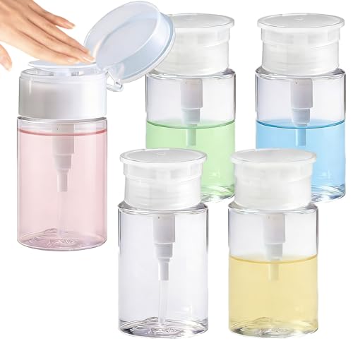 ASOUUNLD 4 Pz Dispenser a Pressione Pompa di Rimozione Smalto in Plastica da 200ml,Bottiglia Trasparente per Solvente per Unghie,Dispenser di Liquidi a Pressione per Cosmetici, Cura delle Unghie