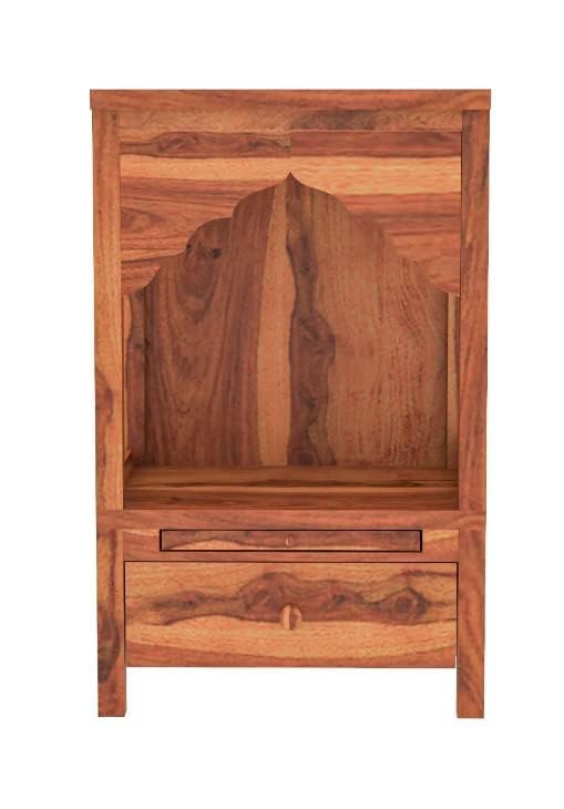 Image of Sheesham Wood Temple Solid Wood Classic Wooden Temple for Home, Office Pooja Mandir with 1 Drawer for Storage Home Decoration | Wall Devghar