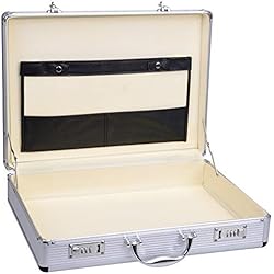 Maletin Acolchado Aluminio GRÄWE Maletín de aluminio con compartimento para documentos, maletín de negocios, cerradura de combinación, color plateado, aprox. 11 litros, plata, Außenmaße: L 44,5 cm, B 34 cm, H 10,5 cm, Elegante