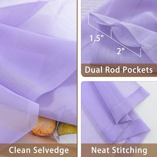 Image of Purple Sheer Curtains 72 Inches Long, Privacy Semi Sheer Curtains for Living Room Bedroom, Light Filtering Rod Pocket Voile Window Drapes 2 Panels Set, Each 42 inch W x 72 inch L