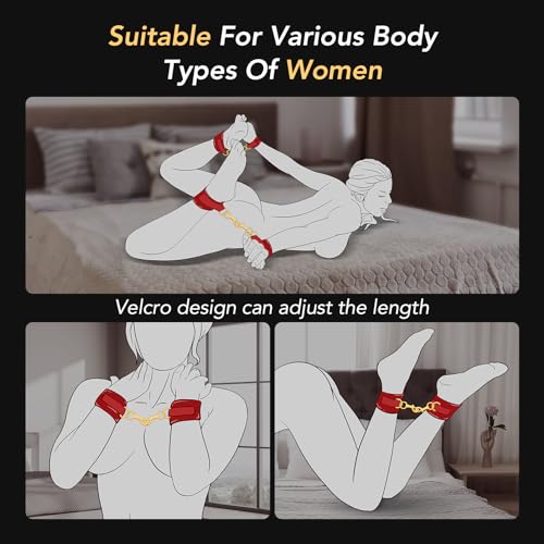 Image of Sex Bondage BDSM Kit Restraints - UTIMI 4PCS Sets with Adjustable Handcuffs Ankle Cuff Fetish Adult SM Games Sex Toys for Couple Beginner, Red