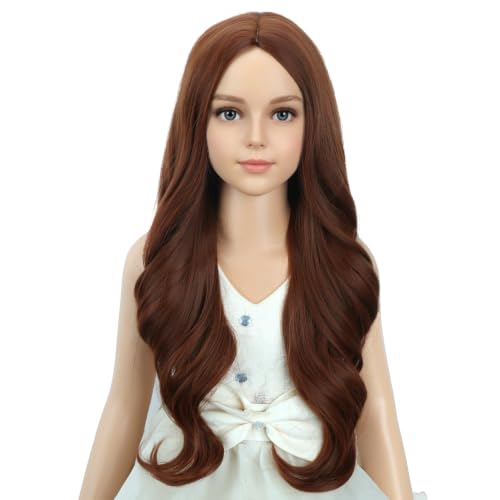 Image of PATTNIUM Girls Ginger Orange Wig Long Orange Wavy Curly Children Wig Kids Middle Part Wavy Wigs Synthetic Halloween Cosplay Costume Wigs