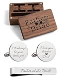 Kooer Wedding Gifts For Father, Father of The Bride CuffLinks Tie Clip Set With Wood Gift Box Wedding Men's Jewelry Cufflinks Gifts for Father Dad (Father of the bride wood box set)