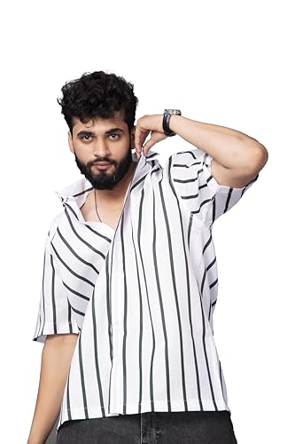 Image of Half Sleeve Relaxed Fit Men's Casual Shirt | Cotton Blend Oversized Shirts for Men Loose fit | Oversized Printed Shirts for Men | Men's Half Sleeve Relaxed Fit Shirt Fashion