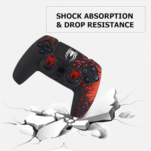 Image of DEADSKULL - Spidy Edition Protective Cover Case Compatible with PlayStation DualSense Anti-Slip PS5 Remote Skin, PS 5 Controller Accessories,Silicone Sleeves Set (Red & Black)