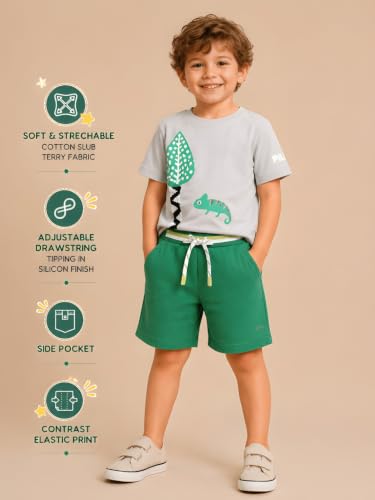 Image of Pilolo Kids Soft Cotton Terry Lycra Adjustable Drawstring Pocket Shorts for Boys