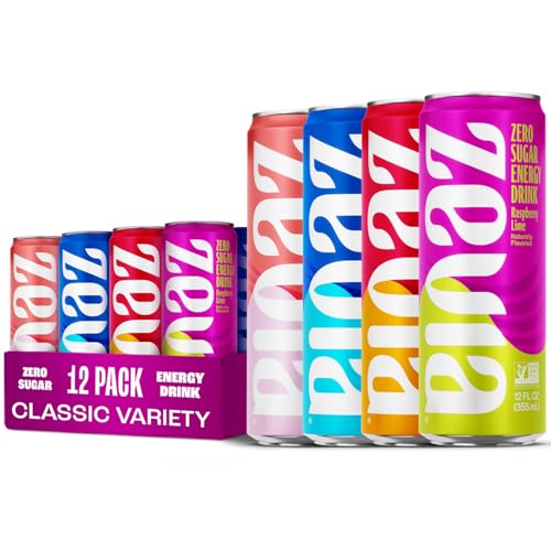 Zevia Zero Sugar Energy Drink, Classic Variety Pack, 12 oz Cans (12-Pack) – Naturally Sweetened, Non-GMO Project Verified, Gluten-Free, Vegan