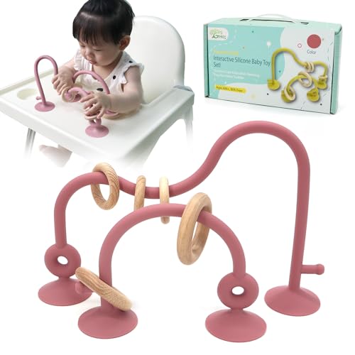 Image of Gogzy - Parent-Child Interactive Silicone Baby Toy Set - Suction Cups Education Teething Toys for Infant Toddler Ages 6M+, BPA Free (Pink)
