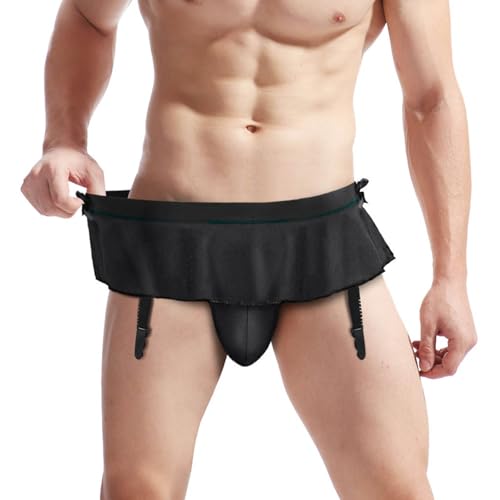 Cambkatl Men's Sissy Skirted Thong Panties Sexy G-string Briefs Underwear Lingerie with Garter Belt3