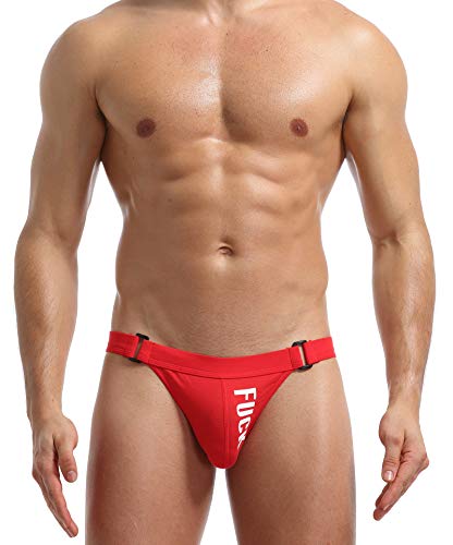 FULLSCHARM Men's Sexy Jockstrap Underwear with Buckle Lightweight Cotton Comfortable Jockstrap Ideal Athletic Supporter (Red, S)