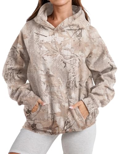 Ziesexy Damen-Kapuzenpullover, Camouflage, Ahornblatt-Druck, übergroß,...