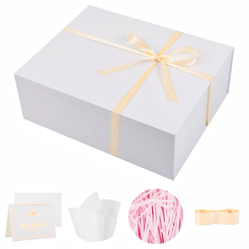 UoeRing 1 Extra Large White Gift Box 20x16x7 inch Luxury Gift Box for Presents with Magnetic Closure Lid Collapsible,Birthday,Christmas,Contains Card,