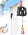 NEWTRY 3 in 1 Electric Hoist Winch 440lb, 16ft/min Manual|Cable| Control, 62ft Portable Power Electric Lift with Sling Strap for Lifting Small Engines, Bicycles, Groceries
