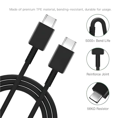 Image of 65W Original SuperFast Type C to C 3.3FT (5A) Charging Cable High-Speed & Data Transfer Compatible with Samsung Galaxy M15,F15,A15,A14,M14,F14,M34,F34,A34,A54,S21 Fe 5G,S22,S23 Type-C PD Cord,Black