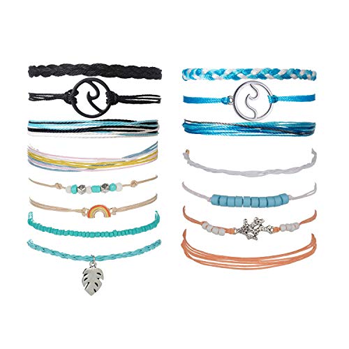 Dremcoue Wave Strand Bracelet Set Handmade Braided Rope Bracelet for Women Girls Adjustable Waterproof Multicolor Surfer String Bracelet Handcrafted Jewelry 15-20 Pcs