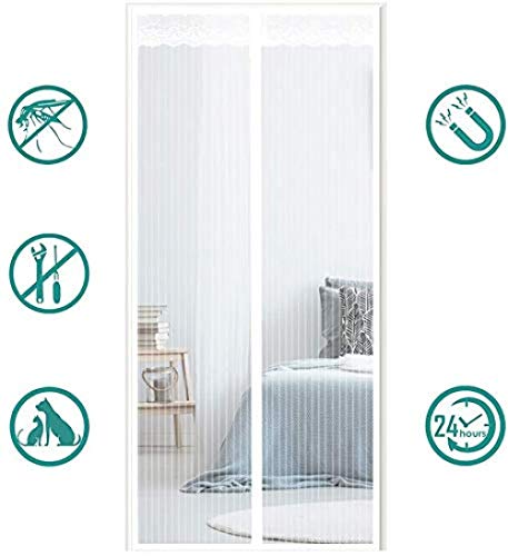 Blanco Mosquitera Balconera 90x200cm / 35x78inches Mosquiteras Para Ventanas Magneticas para madera, puertas de aluminio de hierro y balcón, puerta corredera de la sala de estar,Fácil de Montar sin T