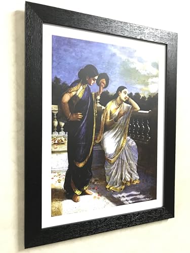 Image of Adventures� *Women in Deep Thoughts of Love*- Two Paintings by Raja Ravi Varma, Set of 2 Wall D�cor Frames. Matt Satin Print with MDF & 1 inchPS Black Frame. Size 14 inchx18 inch each.