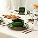 Ruxmirae 10.25-Inch Dinner Plates Set of 4, Dual Glaze Stoneware Plates, Microwave and Dishwasher Safe, Ceramic Plates for Everyday Dining, Forest Glaze Green