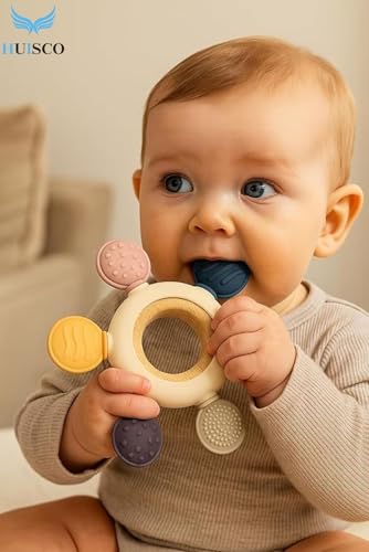 Image of Silicone & Wooden Baby Teether for 3+ Months | BPA Free Soft Teething Toy for Infants | Natural Wooden Ring with Food-Grade Silicone | Safe Round Shape Baby Teether
