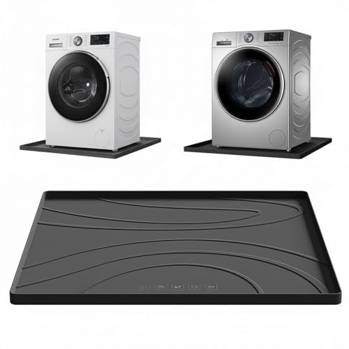 Image of Washing Machine Drain Pan Silicone mat - 30x33 Inch Non-Slip Waterproof Washer Drip Tray, Anti-Vibration Soft Mat for Under Dryer or Washer, Floor Leak Protector for Laundry Room