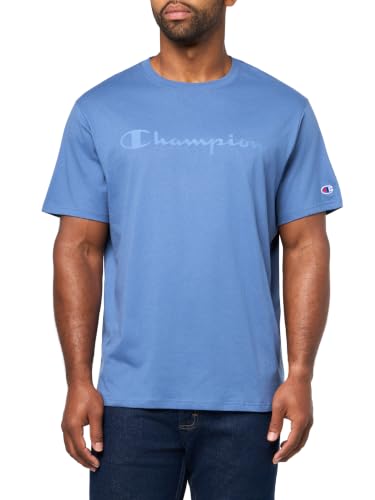 Image of Champion Men's Graphic Short Sleeve T-Shirt, Standard Fit, Tonal Script Logo, Midweight 100% Cotton
