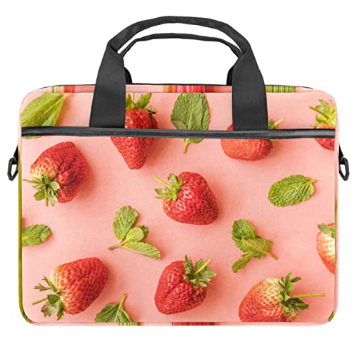 Funda de portátil de 13.3 pulgadas estilo bandolera rosa con fresas