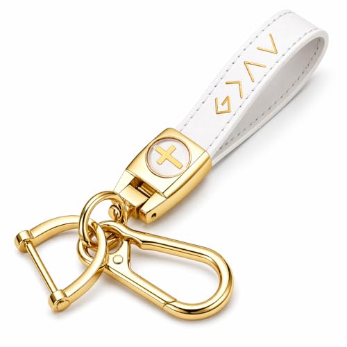 Image of Christian Cross Leather Keychain for Men - Christian Gift for Dad Husband Son