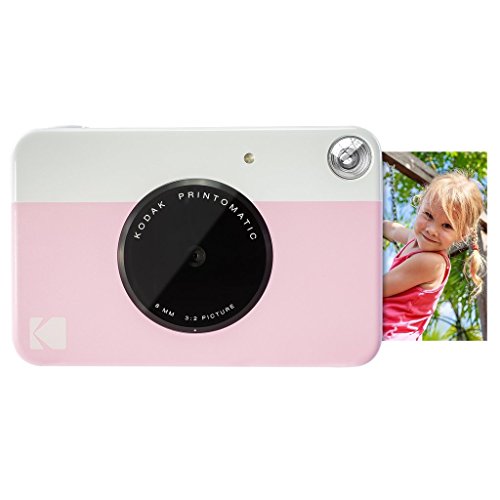 Image of Kodak Printomatic Instant Camera (Pink) Gift Bundle + Zink Paper (20 Sheets) + Deluxe Case + 7 Fun Sticker Sets + Twin Tip Markers + Photo Album + Hanging Frames.