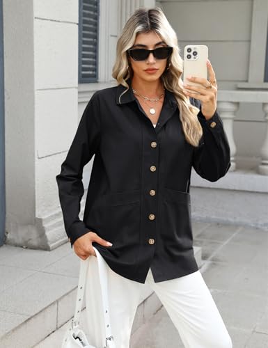 CiCiBird Women's Oversized Utility Shacket Jacket Button Down Long Sleeve Shirt Coat with Pockets 2025 Fall Fashion4