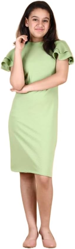 STARPICK ENTERPRISEGirls Midi/Knee Length Casual Dress-Short Sleeve (11-12 Years, Light Green)