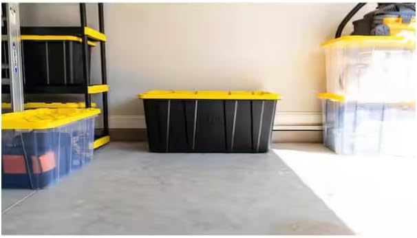 57 Gal. Tough Storage Tote in Black with Yellow Lid