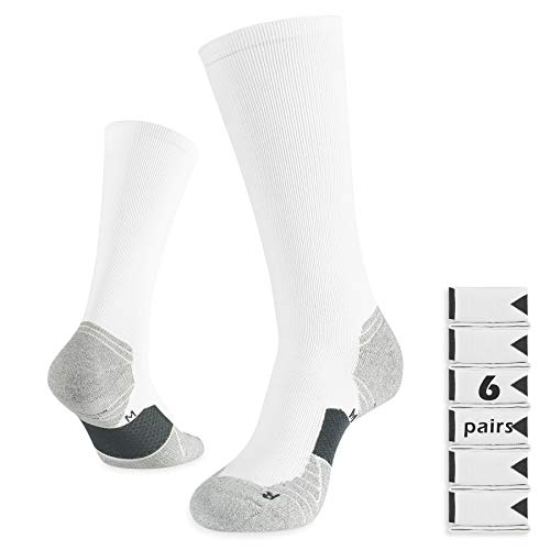 Wander 6 Pairs Men's Athletic Run Cushion Over-The-Calf Tube Socks (6 Pairs White Grey, L:shoe Size:9-12) #TOP27