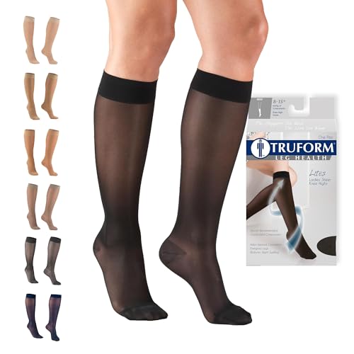 Image of Truform Sheer Compression Stockings, 8-15 mmHg, Women's Knee High Length, 20 Denier