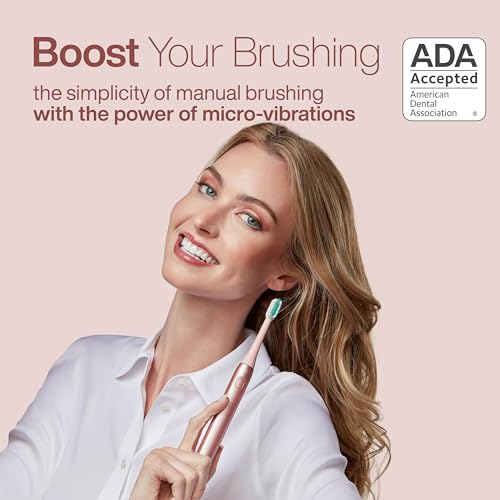 Image of Aquasonic Icon ADA-Accepted Rechargeable Toothbrush | Magnetic Holder & Slim Travel Case | 2 Brushing Modes & Smart Timers | Gentle Micro-Vibrations (Blush)