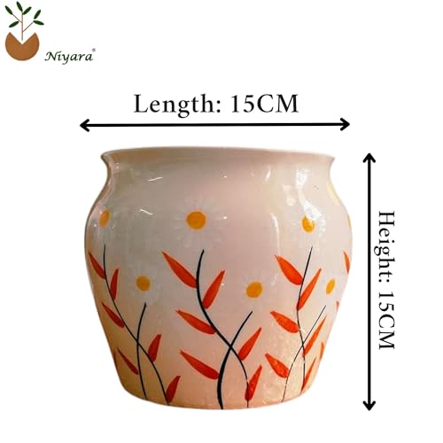 Image of Niyara Ceramic planters pots for Indoor Outdoor Home, Garden Office Decor Balcony Planters Gamla Flower Size Small 6 inches (Earthen Bloom)
