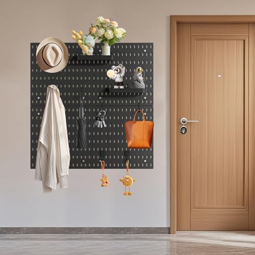 HENSHOW Stecktafel-Kombinationsset, 4 Pack Pegboard with Zubehör für Bastelorganisation, Ornament-Ausstellung, Kinderzimmer-Aufbewahrung, Kein Stanzen erforderlich, Modular Wand-Organizer, 30 * 30cm