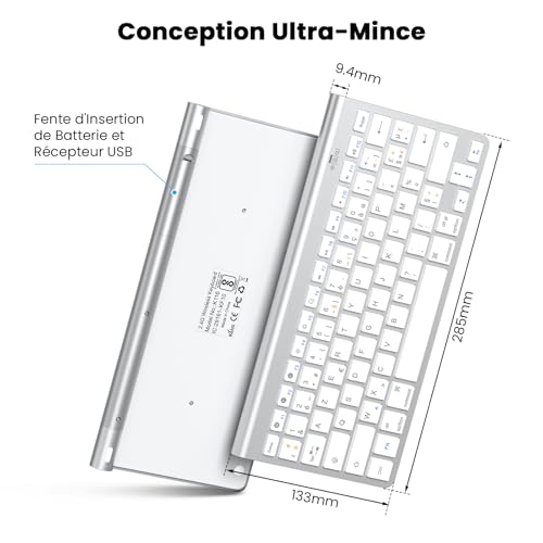 Clavier sans fil AZERTY blanc Bluetooth mini compact pour ordinateur portable - 3