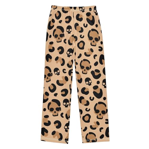 ZZXXB Skull Leopard Print Boys Long Pants Soft Trousers Elastic Waist Kids Lounge Bottoms with Pockets S-XL