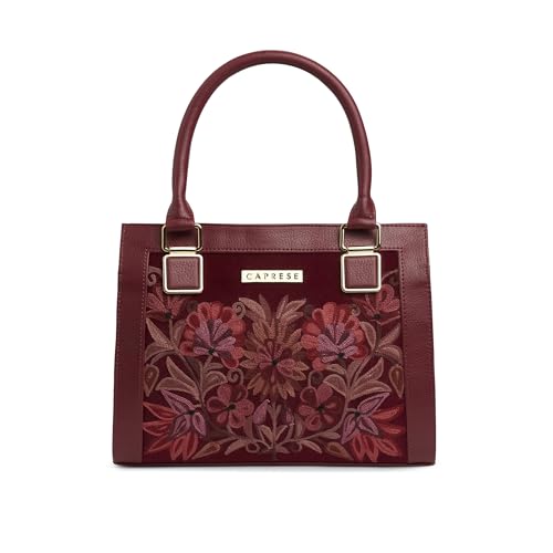 Image of Caprese Siji Tresna Small Tote Bag for Women with Multiple Pockets | Kashida Embroidery Shoulder Bag with Adjustable & Detachable Strap and Zipper Closure | Ideal for Work, Everyday Outings