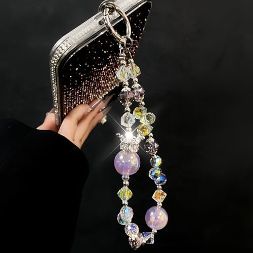 LY&SASIF Phone Charm with Crystal/Handpainted Bead, Kawaii Hands-Free Wrist Strap for Women Girl, Crown Connection, Luxury Bling Diamond Glitter Beaded, Phone Lanyard — view 4