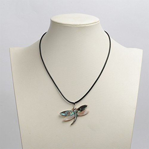 YACQ Abalone Shell Pendant Necklace for Women Black Leather Cord 18" + 2"3