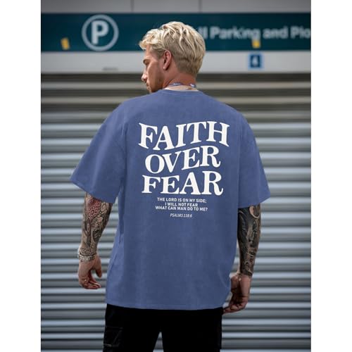 Image of Christian Faith Over Fear Shirt for Men Jesus Religious Shirts Oversized Graphic Tees Acid Wash God T-Shirt