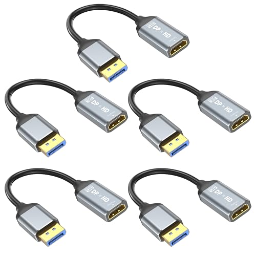 Image of DisplayPort to HDMI Adapter 5 Packs, Uni-Directional DP to HDMI Adapter, 4K Male Display Port to Female HDMI Converter for Dell HP Laptop Monitor Projector, Aluminum Alloy Shell, Gold-Plated