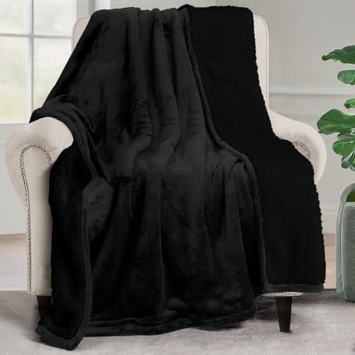 Utopia Bedding Sherpa Blanket Throw Size (Black 50x60 Inches) - Soft Lightweight Plush Fleece Reversible Blanket for Bed Sofa Couch Camping and Travel