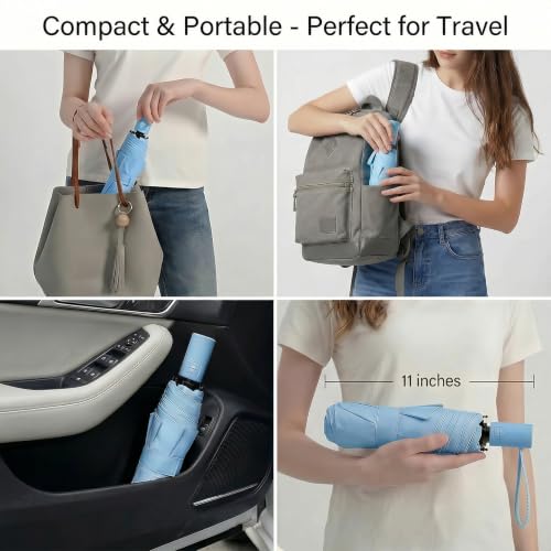 Image of BAODINI Small UV Protection Travel Umbrella Compact for Rain and Sun UPF 50+ Windproof Portable 42 inch Umbrella for Women and Men