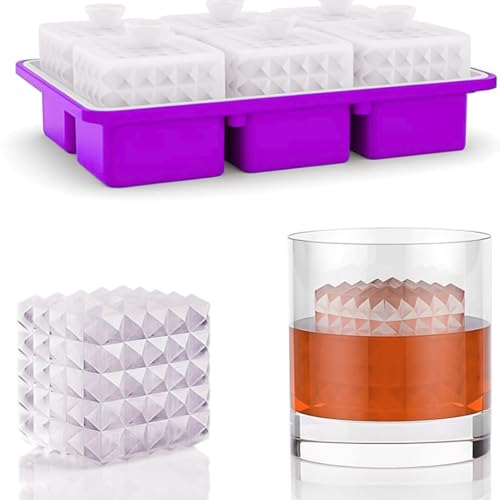 Image of Premium Large 3D Crystal Square Ice Cube Tray, Silicone Molds for Chilling Drinks, Chocolates, Juice, Jelly and Many More. (Violet)
