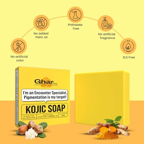 Image of GHAR SOAPS Kojic Acid 2% Soap with Niacinamide | For Pigmentation, Sun damage, Brightening Underarm & Reduces Dark Spot | Soap for Men & Women | Suitable for All Skin Types |(Pack of 2) (100 g x 2)