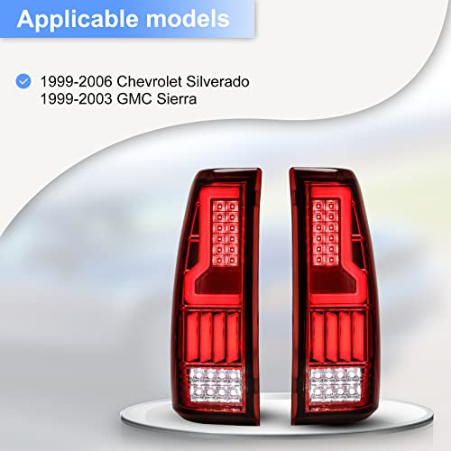Roxx Led Tail Lights For 1999 2000 2001 2002 2003 2004 2005 2006 Chevy Silverado And 1999-2002 Gmc Sierra 1500 Altezza, Tail Lights Rear Lamps Assembly Replacement(Matte Black/Red Lens) #TOP1