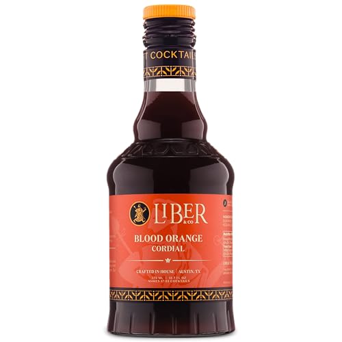 Liber & Co. Blood Orange Cordial - Craft Cocktail Mixer Made with California Moro Blood Oranges & Cold-Pressed Essential Oil - Perfect for Margaritas, Spritzes & Mocktails - Makes 25 Drinks (12.7 oz)